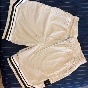 Alo White Athletic Shorts with Black Stripes
